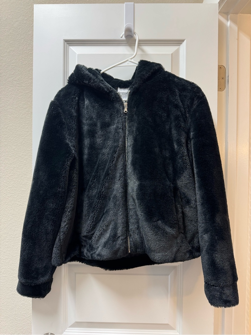 Kensie Black Hooded Faux Fur Jacket